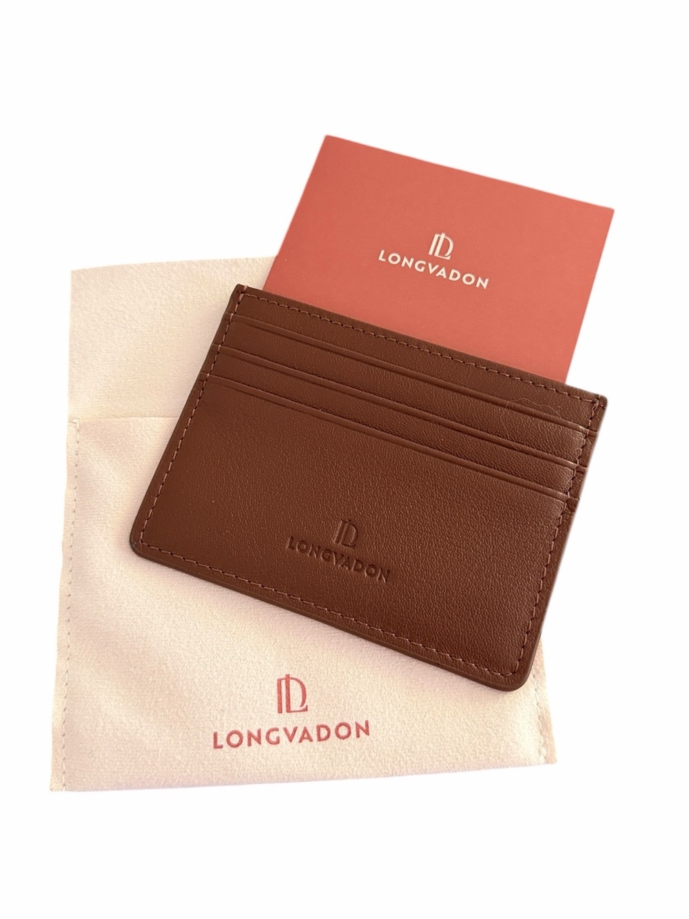 NEW Longvadon 1407 Soft Leather Card Holder in Marron Cognac